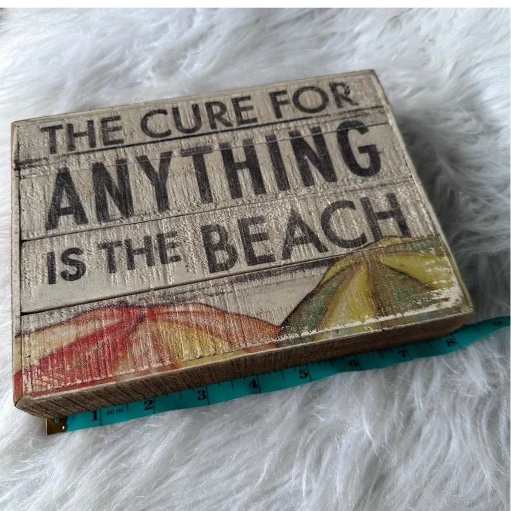 The Cure For Anything Is The Beach Wood Block Sign Coastal Decor 8x6 Distressed